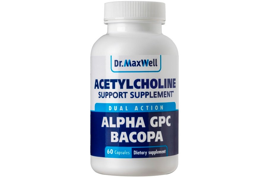 Dr. Maxwell Acetilcolina, Alfa GPC Colina 600 mg + Bacopa, mejor que cada uno por separado. Suplemento de acetilcolina más confiable (apoya la memoria y el aprendizaje), 60 cápsulas