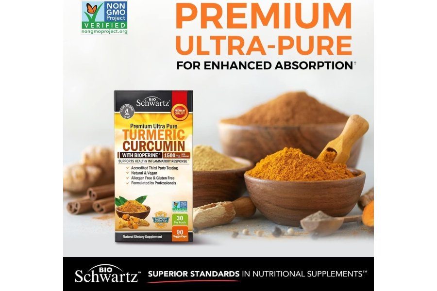 Curcumina de cúrcuma con extracto de pimienta negra 1500 mg - Suplemento de cúrcuma ultra potente de alta absorción con 95 % de curcuminoides y bioperina - Cápsulas de cúrcuma sin OGM para apoyo a las articulaciones - 90 cápsulas - Image 2