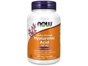 NOW Foods Suplementos, ácido hialurónico 100 mg, doble potencia con L-prolina, ácido alfa lipoico y extracto de semilla de uva, 120 cápsulas vegetales