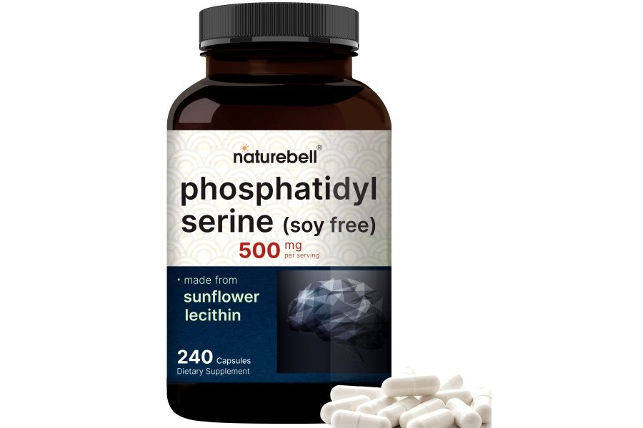 Suplemento de fosfatidilserina ultra fuerte 500 mg por porción, 240 cápsulas | Sin soja, derivado de la lecitina de girasol – Apoya la salud cognitiva y la función cerebral – Sin OGM