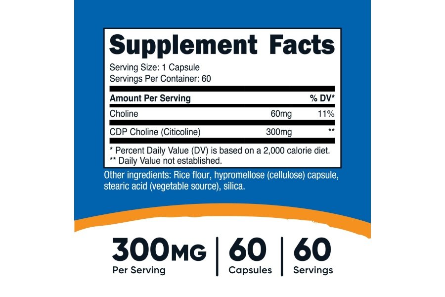 Nutricost CDP Colina (Citicolina) 300 mg, 60 cápsulas vegetarianas - Sin OGM, Apto para vegetarianos, Sin gluten... - Image 2