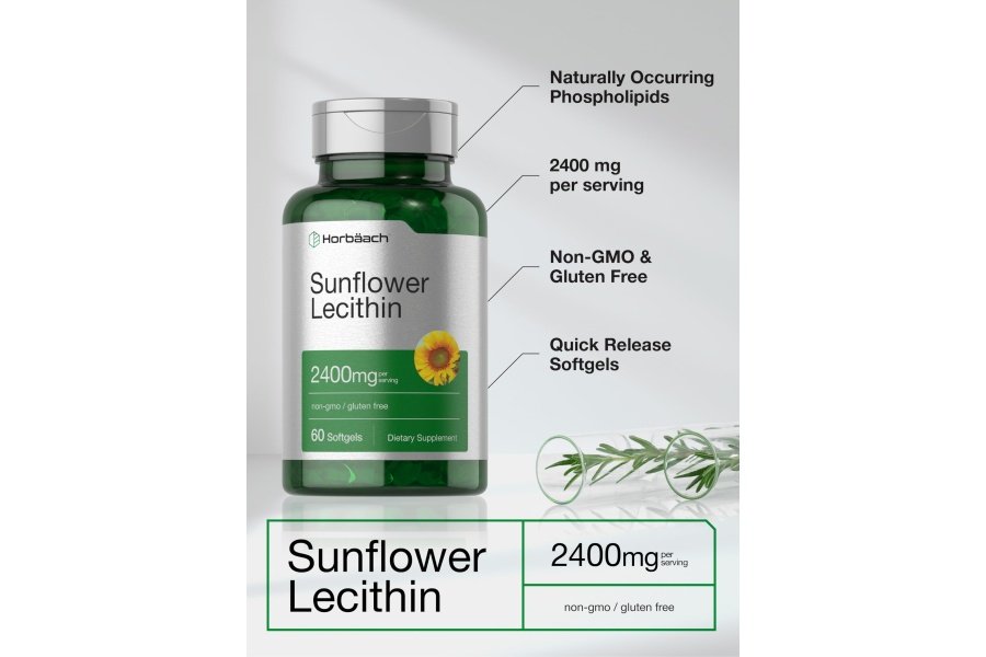 Horbäach Lecitina De Girasol 2400mg | 60 cápsulas de gelatina blanda | Fosfolípidos naturales | Suplemento sin OGM, sin gluten | - Image 4