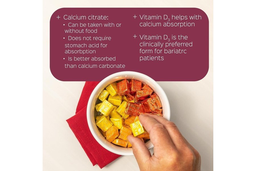 Bariatric Advantage Citrato de calcio masticable picaduras 500 mg - para pacientes de cirugía bariátrica - Vitamina D3 - Suplemento de calcio masticable sin azúcar - Masticables de calcio bariátrico - Fruta variada - 90 unidades - Image 4