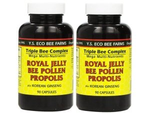 YS Eco Bee Farms, propóleo de polen de abeja de jalea real más ginseng coreano, 90 cápsulas (paquete de 2)