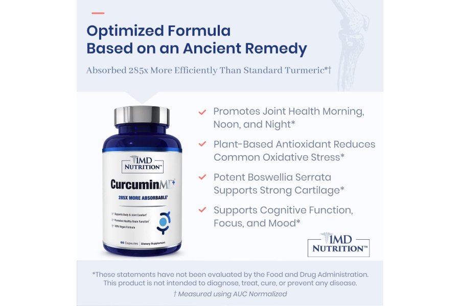 1MD Nutrition CurcuminMD Plus - Curcumina de cúrcuma con Boswellia Serrata - 285 veces más absorbible | Rigidez de las articulaciones, recuperación muscular y apoyo al estado de ánimo | 180 Cápsulas (Paquete de 3) - Image 3