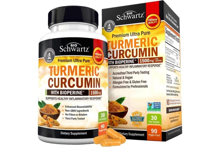 Curcumina de cúrcuma con extracto de pimienta negra 1500 mg - Suplemento de cúrcuma ultra potente de alta absorción con 95 % de curcuminoides y bioperina - Cápsulas de cúrcuma sin OGM para apoyo a las articulaciones - 90 cápsulas