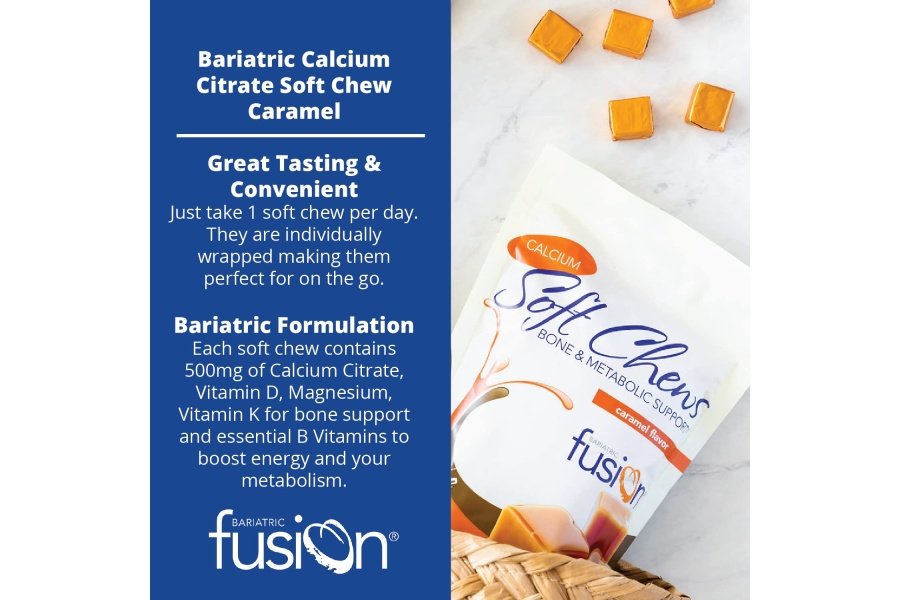 Masticables de calcio bariátrico Bariatric Fusion | caramelo | Citrato de calcio con vitamina D3 y vitamina bariátrica masticable energética | Citrato de calcio masticable sin azúcar | Citrato de calcio 500 mg | 60 unidades - Image 3