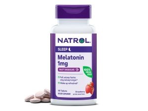 Natrol Melatonina 1 mg, suplemento dietético con sabor a fresa para un sueño reparador, 90 tabletas de disolución rápida, suministro para 90 días