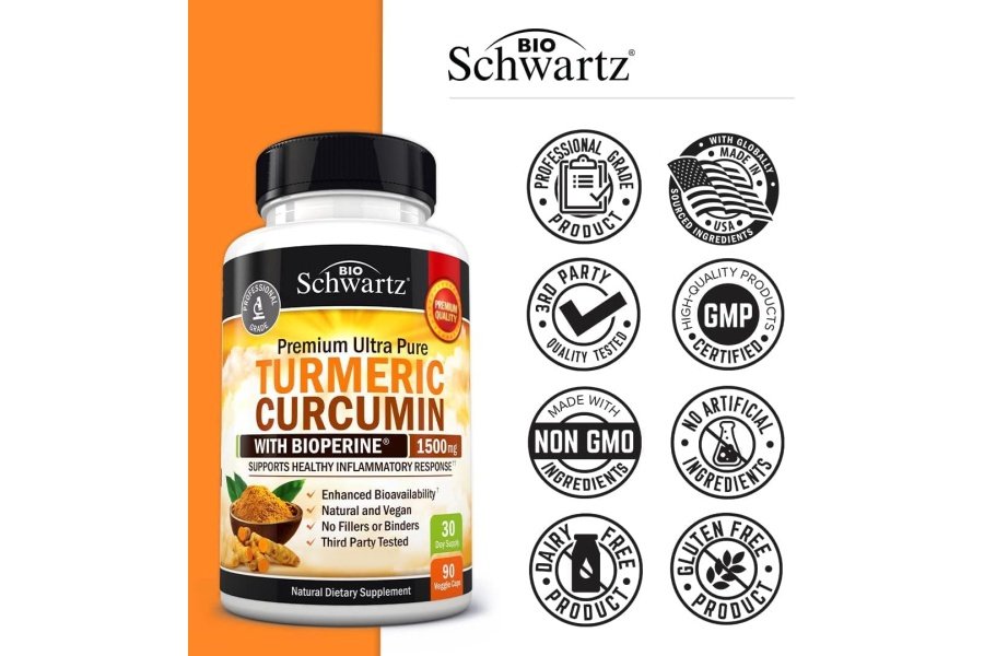 Curcumina de cúrcuma con extracto de pimienta negra 1500 mg - Suplemento de cúrcuma ultra potente de alta absorción con 95 % de curcuminoides y bioperina - Cápsulas de cúrcuma sin OGM para apoyo a las articulaciones - 90 cápsulas - Image 7