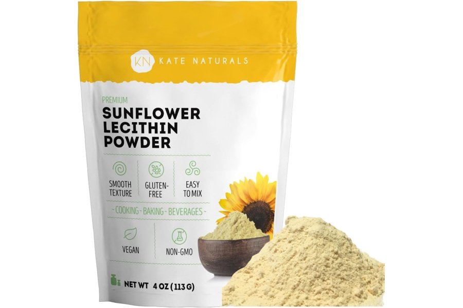 Kate Naturals Lecitina de girasol en polvo para hornear pan, gomitas, cocinar (4 oz) 100% natural, sin gluten, sin OGM, sustituto de lecitina en polvo para vitamina C liposomal, suplemento de lactancia