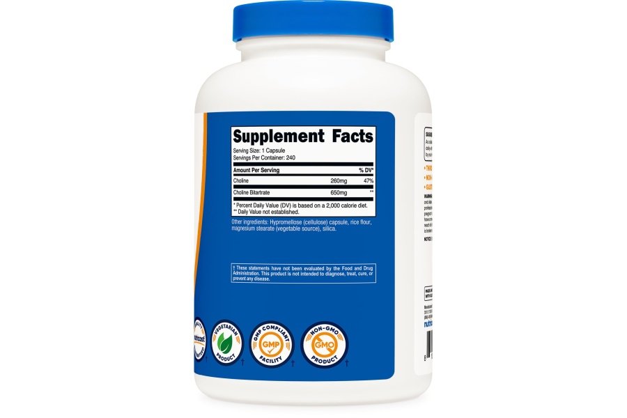 Nutricost Bitartrato de colina 650 mg, 240 cápsulas vegetarianas - Sin OGM, apto para vegetarianos, sin gluten - Image 5