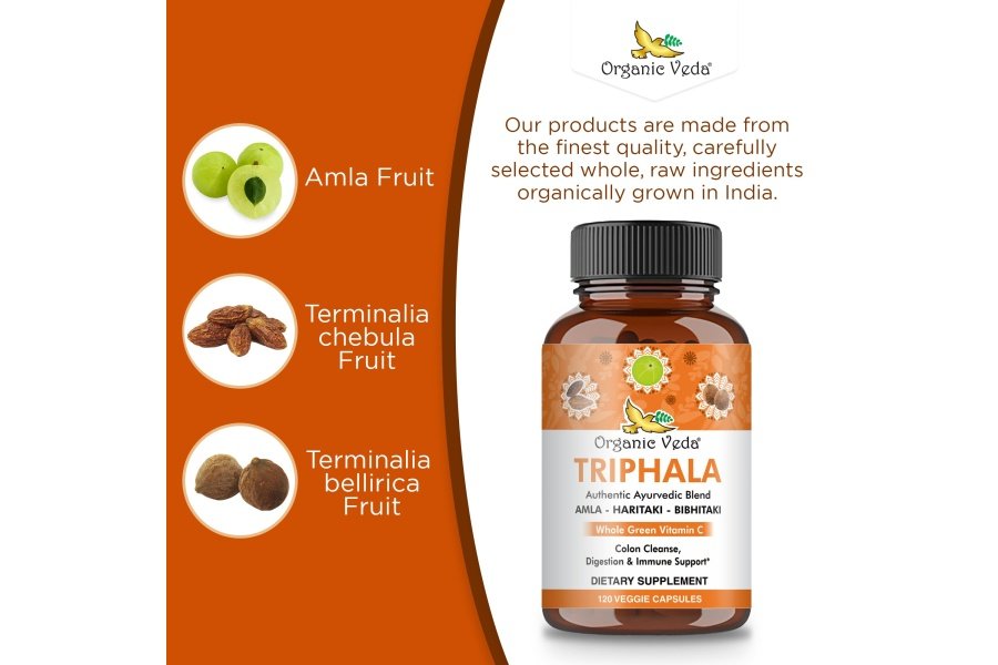 Cápsulas orgánicas Veda Triphala con frutas naturales Amla, Haritaki, Bibhitaki - Suplemento dietético en polvo de Triphala a base de hierbas para limpieza de colon, sistema digestivo y apoyo inmunológico - Vegano, sin gluten - 120 unidades - Image 4