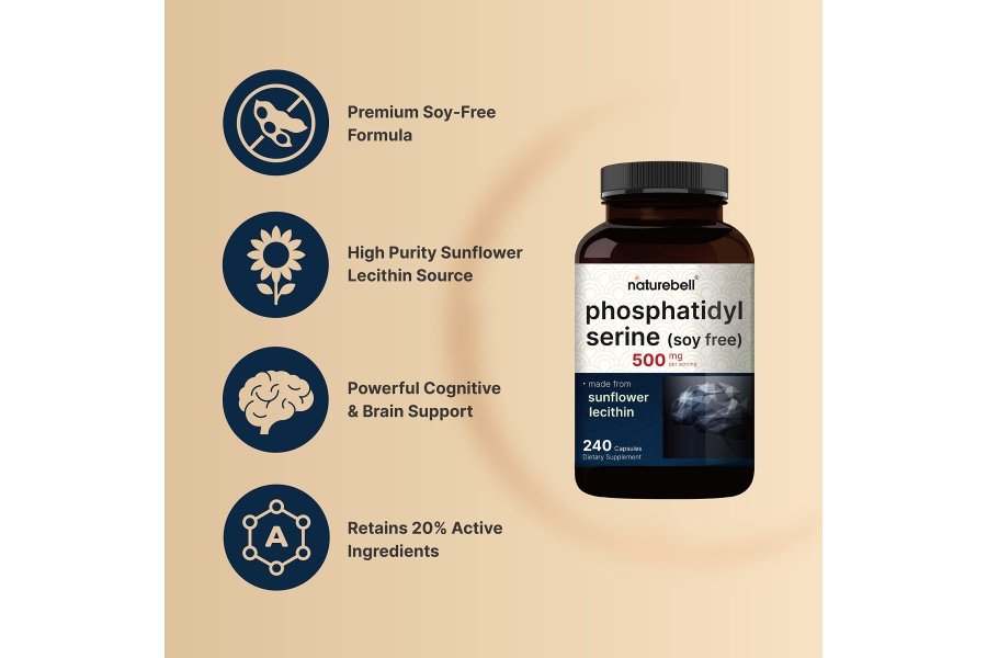 Suplemento de fosfatidilserina ultra fuerte 500 mg por porción, 240 cápsulas | Sin soja, derivado de la lecitina de girasol – Apoya la salud cognitiva y la función cerebral – Sin OGM - Image 3