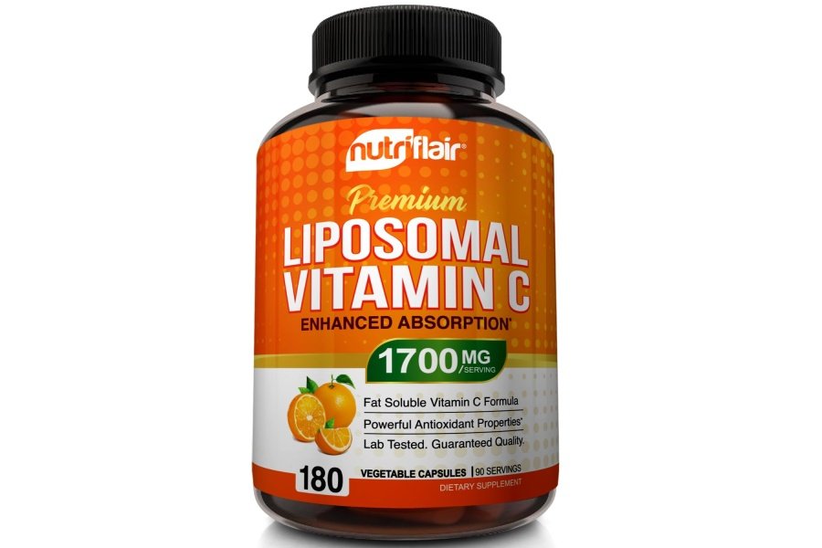 NutriFlair Vitamina C liposomal 1700 mg, 180 cápsulas - Alta absorción, VIT C soluble en grasa, suplemento antioxidante, soporte del sistema inmunológico de mayor biodisponibilidad y refuerzo de colágeno, sin OGM, píldoras veganas