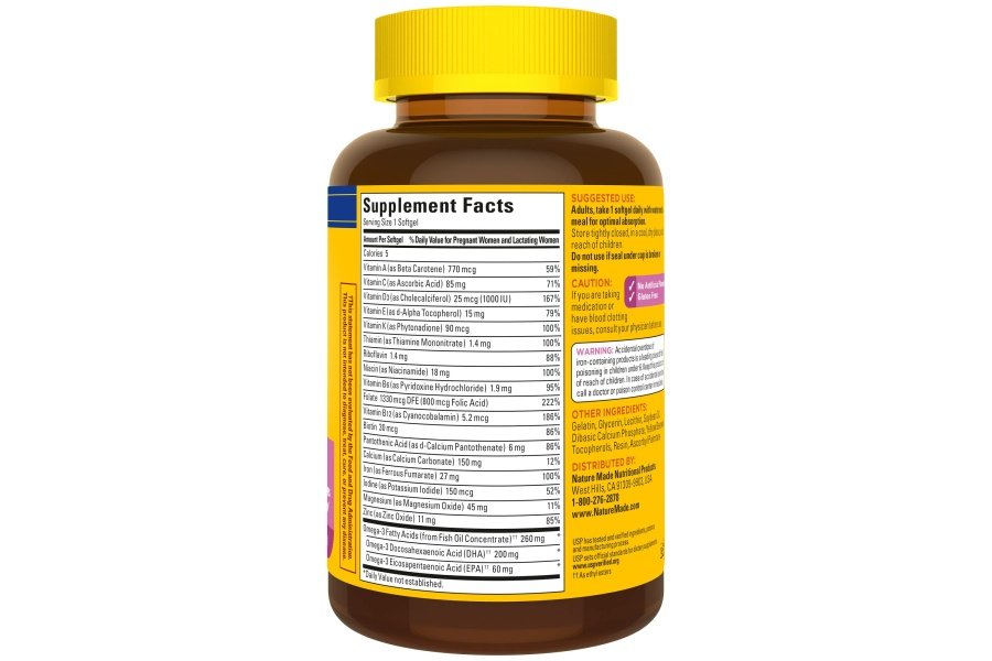 Nature Made Prenatal con ácido fólico + DHA, suplemento prenatal de vitaminas y minerales para apoyo nutricional diario, 110 cápsulas blandas, suministro para 110 días - Image 9