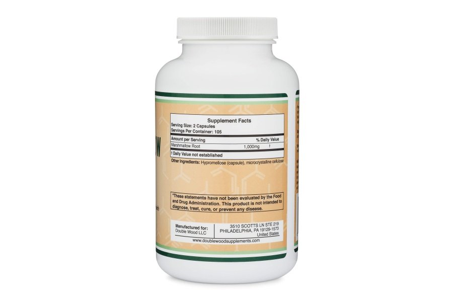 Cápsulas de raíz de malvavisco (210 unidades, 1000 mg por porción) con alto contenido de mucílago para favorecer la reparación respiratoria, de la piel y los intestinos (seguras para veganos, sin gluten) de Double Wood - Image 2
