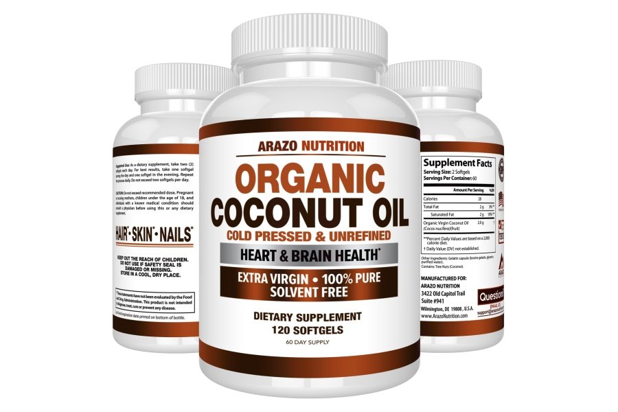 Arazo Nutrition Aceite de Coco Orgánico 2000 MG - 100% Virgen Extra Sin Refinar Prensado en Frío para Soporte de Peso, Piel, Cabello, Uñas - 120 Cápsulas de Gel Blando - Image 7