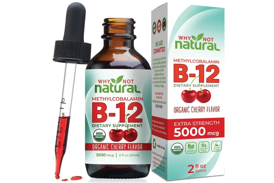 Why Not Natural Organic Vitamin B12 Liquid - Sublingual Extra Strength 60 x 5000 mcg Gotas de metilcobalamina, vegano, maximiza la absorción y la energía