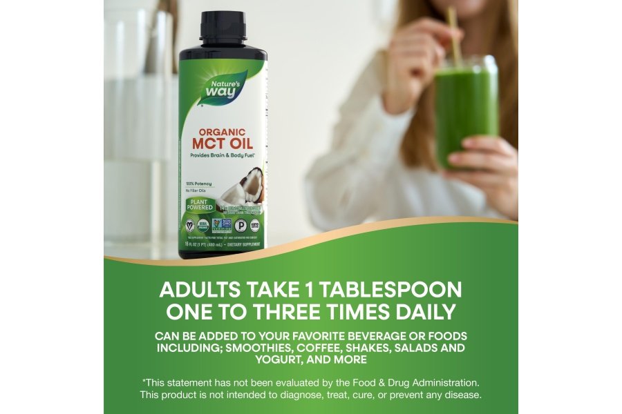 Aceite MCT orgánico Nature's Way, 16 onzas líquidas, combustible para el cerebro y el cuerpo a partir de cocos*, ácido caprílico C8 y ácido cáprico C10, certificado cetogénico y paleo, orgánico, proyecto sin OGM verificado (el empaque puede variar) - Image 6