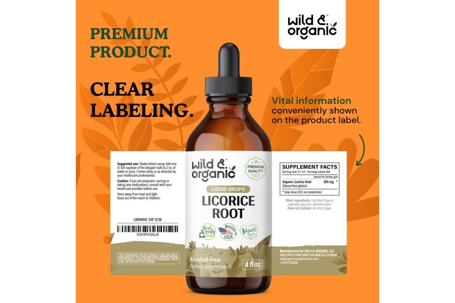 Extracto líquido de raíz de regaliz silvestre y orgánico - Suplemento de raíz de regaliz para la salud respiratoria y apoyo a la digestión - Tintura de Glycyrrhiza Glabra - Vegano, gotas sin alcohol - 4 fl oz - Image 9