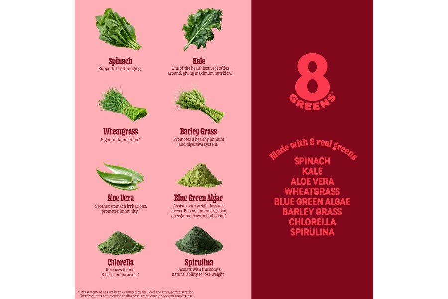 8Greens Daily Greens Gummies - Refuerzo de superalimento, energía y apoyo inmunológico, hecho con verdes reales, polvo verde, vitamina C, B12, espirulina - manzana, 50 unidades - Image 7