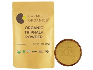 CARMEL ORGANICS Triphala Fruits Powder 8 oz para apoyo digestivo | Certificado orgánico USDA | Sin conservantes añadidos | Mezcla de Harad, Baheda y Amla en proporciones iguales