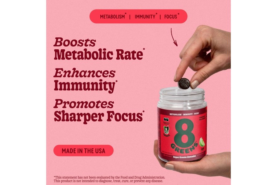 8Greens Daily Greens Gummies - Refuerzo de superalimento, energía y apoyo inmunológico, hecho con verdes reales, polvo verde, vitamina C, B12, espirulina - manzana, 50 unidades - Image 2