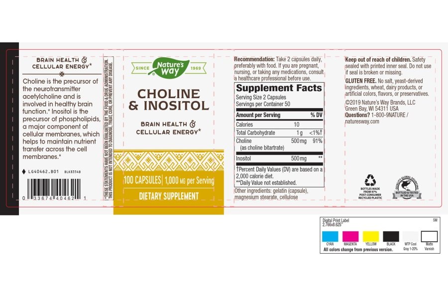 Nature's Way Colina e Inositol - 1000 mg - Apoya la salud cerebral y la energía celular* - Suplemento de bitartrato de colina - Sin gluten - 100 cápsulas - Image 3