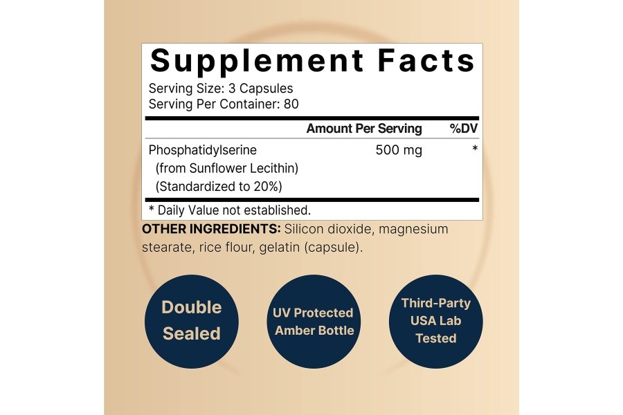 Suplemento de fosfatidilserina ultra fuerte 500 mg por porción, 240 cápsulas | Sin soja, derivado de la lecitina de girasol – Apoya la salud cognitiva y la función cerebral – Sin OGM - Image 2