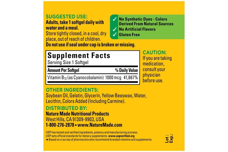 Nature Made Vitamina B12 1000 mcg, suplemento dietético para apoyar el metabolismo energético, 150 cápsulas blandas, suministro para 150 días - Image 5