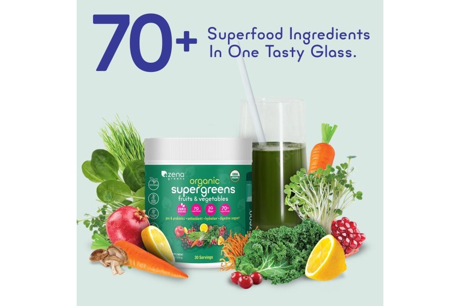 Polvo SuperGreens orgánico Zena Greens | Bañera de 30 días | Más de 70 ingredientes de superalimentos | Fibra 3G | 0 Azúcar | Frutas, verduras, hierbas, hidratación, antioxidantes, prebióticos y probióticos y mezclas digestivas - Image 3