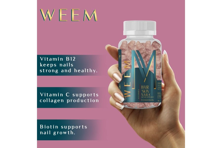 Gomitas WEEM para la piel y las uñas del cabello - Apoya el cabello saludable - Vitaminas de biotina veganas para mujeres y hombres apoyan un crecimiento más rápido del cabello, uñas más fuertes, piel sana, fuerza extra (1) - Image 5