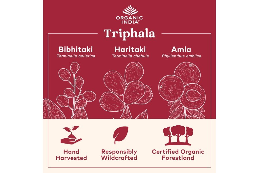 Organic India Triphala Capsules Organic - Suplemento herbario con Amla, Bibhitaki, Haritaki, soporte para la digestión y el colon, soporte para el sistema inmunológico, adaptógeno, vegano, orgánico certificado por USDA - 180 cápsulas - Image 2