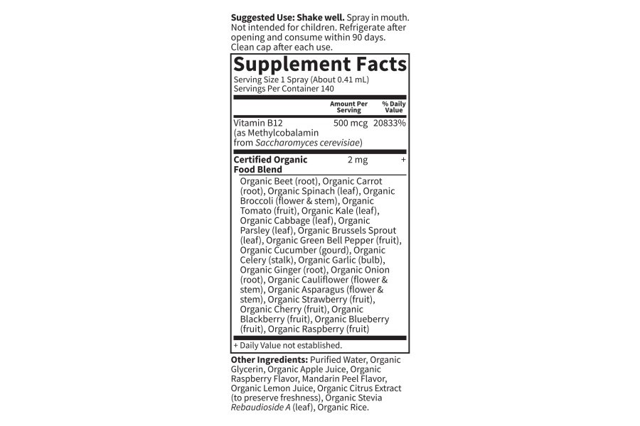 Garden of Life Organics Vitamina B12 - Alimento integral B-12 para metabolismo y energía, frambuesa, líquido de 2 oz - Image 6