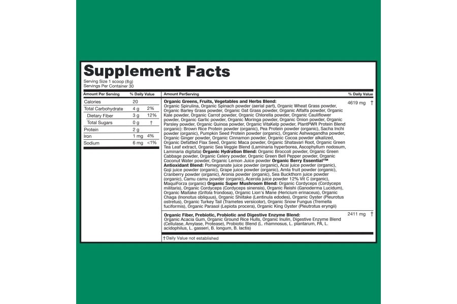 Polvo SuperGreens orgánico Zena Greens | Bañera de 30 días | Más de 70 ingredientes de superalimentos | Fibra 3G | 0 Azúcar | Frutas, verduras, hierbas, hidratación, antioxidantes, prebióticos y probióticos y mezclas digestivas - Image 9