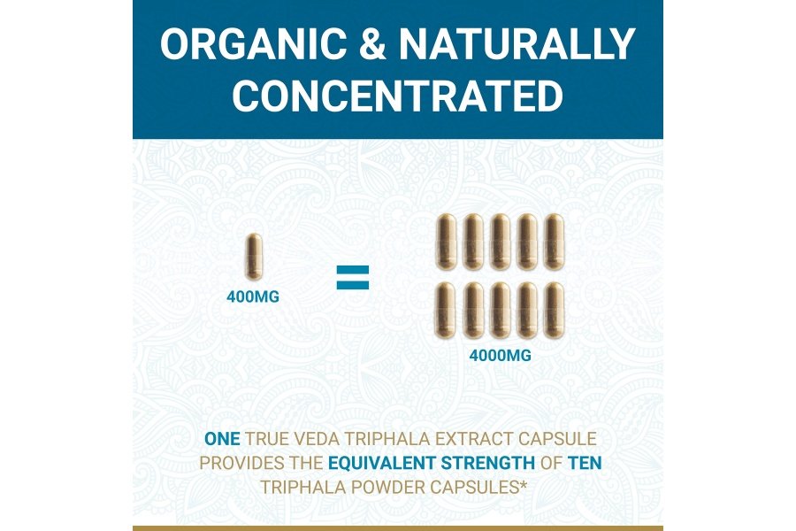 Cápsulas Triphala – Certificación orgánica USDA | Tabletas veganas de Triphala | Suplemento de triphala guggulu a base de hierbas 100% natural | Potencia del extracto de fusión natural | Ayurveda | 60 cápsulas | Trifala Churna - Image 3