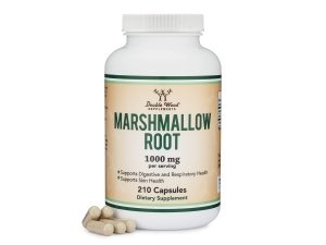 Cápsulas de raíz de malvavisco (210 unidades, 1000 mg por porción) con alto contenido de mucílago para favorecer la reparación respiratoria, de la piel y los intestinos (seguras para veganos, sin gluten) de Double Wood