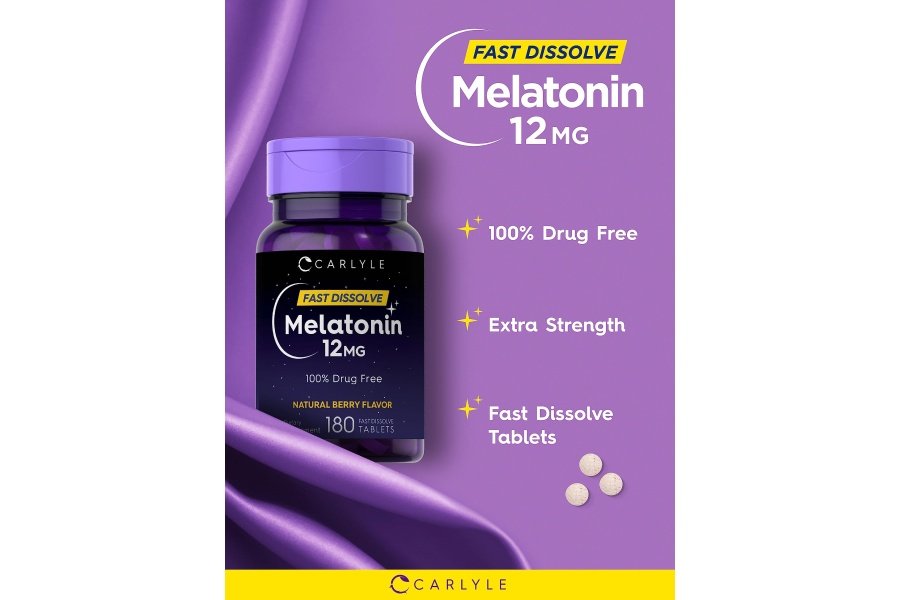 Carlyle Melatonina 12 mg de disolución rápida 180 comprimidos | Libre de drogas | Sabor natural a bayas | Vegetariano, sin OGM, sin gluten - Image 3