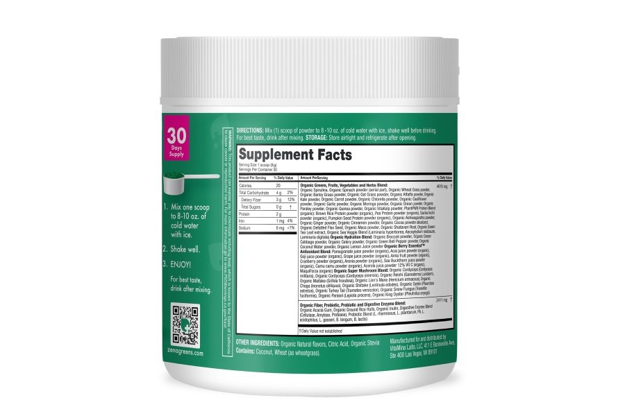 Polvo SuperGreens orgánico Zena Greens | Bañera de 30 días | Más de 70 ingredientes de superalimentos | Fibra 3G | 0 Azúcar | Frutas, verduras, hierbas, hidratación, antioxidantes, prebióticos y probióticos y mezclas digestivas - Image 8