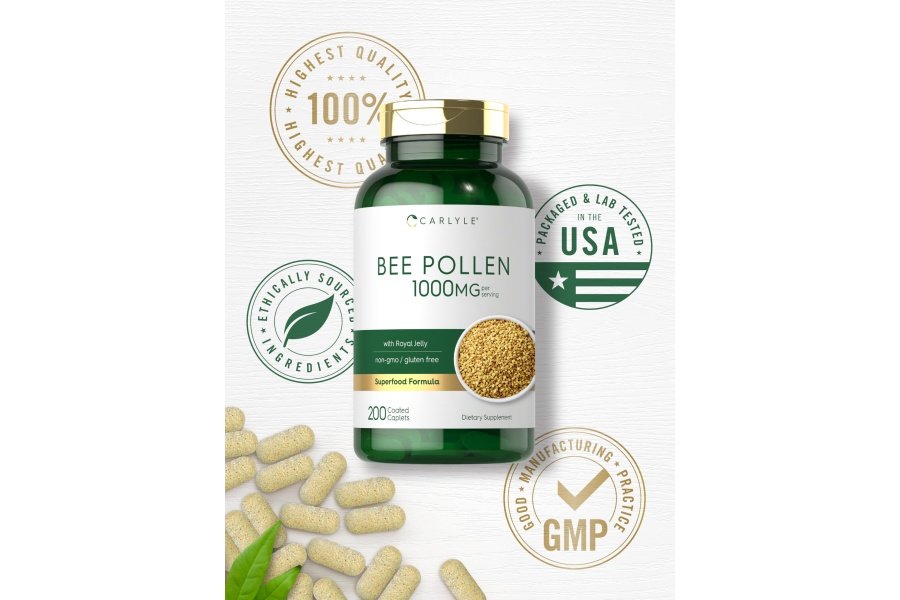 Suplemento de polen de abeja Carlyle 1000 mg | 200 comprimidos | con Jalea Real y Propóleo de Abeja | Vegetariano, sin OGM, sin gluten - Image 6