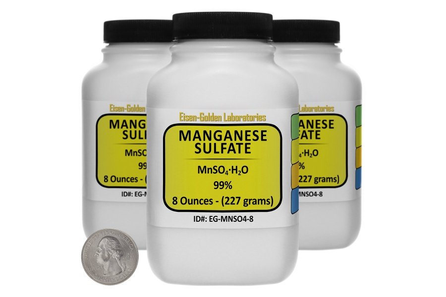 Sulfato de manganeso [MnSO4(H2O)] 99 % polvo de grado AR, 1,5 libras en tres botellas que ahorran espacio