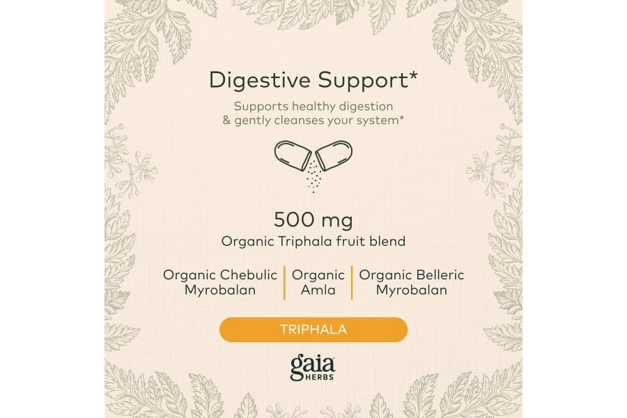 Gaia Herbs Triphala Fruit - Apoya la salud digestiva - Limpia suavemente su sistema* - con Amla Fruit, Belleric Myrobalan y Chebulic Myrobalan - 60 cápsulas veganas (suministro para 30 días) - Image 3