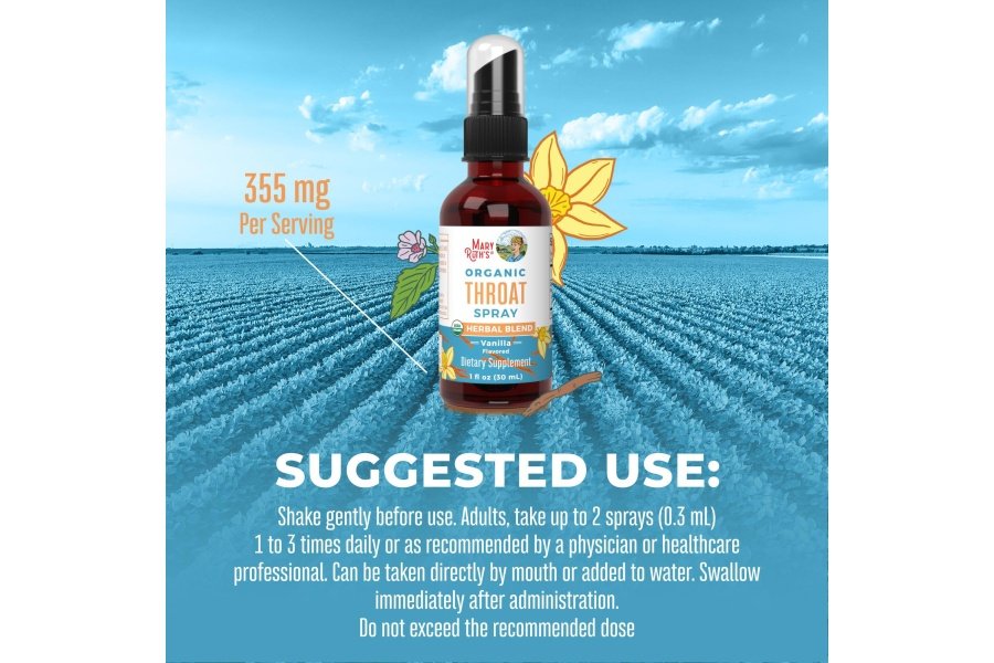 Spray para la garganta orgánico USDA con hoja de gordolobo de MaryRuth's | Raíz de malvavisco, raíz de regaliz y hoja de tomillo | Vainilla | 4 mezclas de hierbas | Sin OGM | Vegano | Sin gluten | 1 onza líquida | Hasta 100 porciones - Image 6
