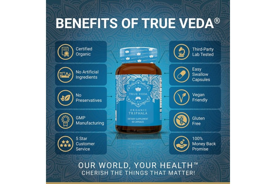 Cápsulas Triphala – Certificación orgánica USDA | Tabletas veganas de Triphala | Suplemento de triphala guggulu a base de hierbas 100% natural | Potencia del extracto de fusión natural | Ayurveda | 60 cápsulas | Trifala Churna - Image 2